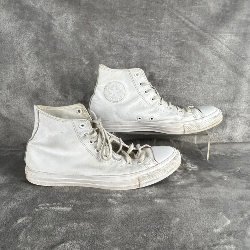 Converse Chuck Taylor All Star High Top White Leather Mens 9.5 Womens 11.5 1T406